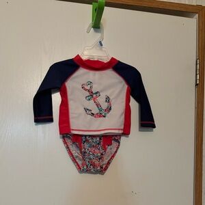 Target Girls' Navy, Red & White Floral Anchor Rash Guard Set